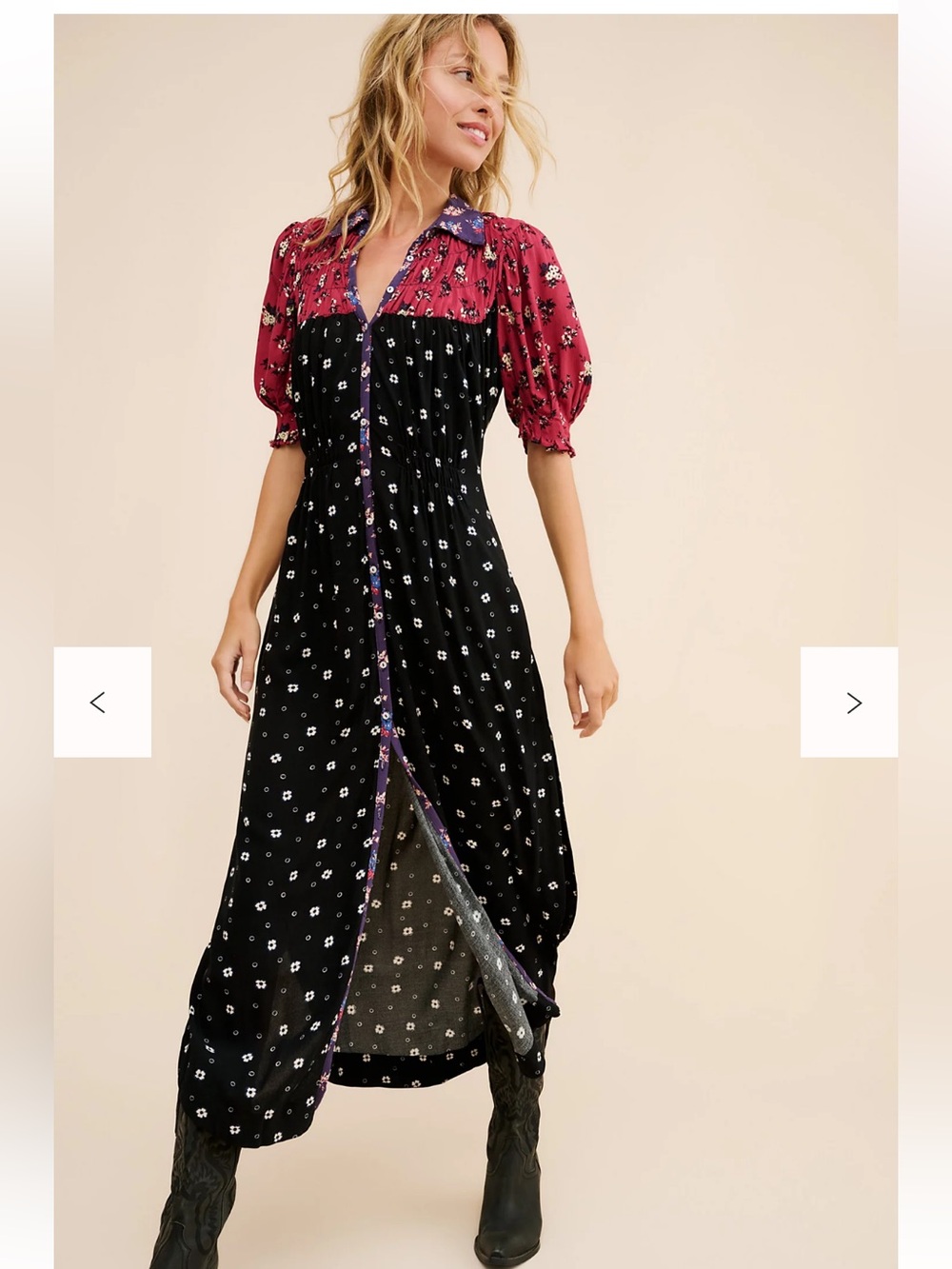 Free People Nora Floral Colorblock Maxi